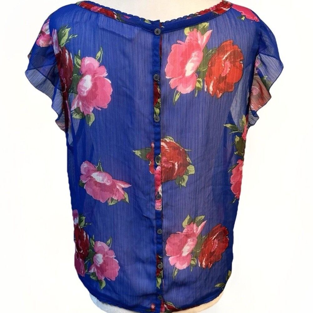 Anercrombie & Fitch Multicolored Floral Sheer Back Button Blouse Size L *FLAW* - Picture 3 of 12